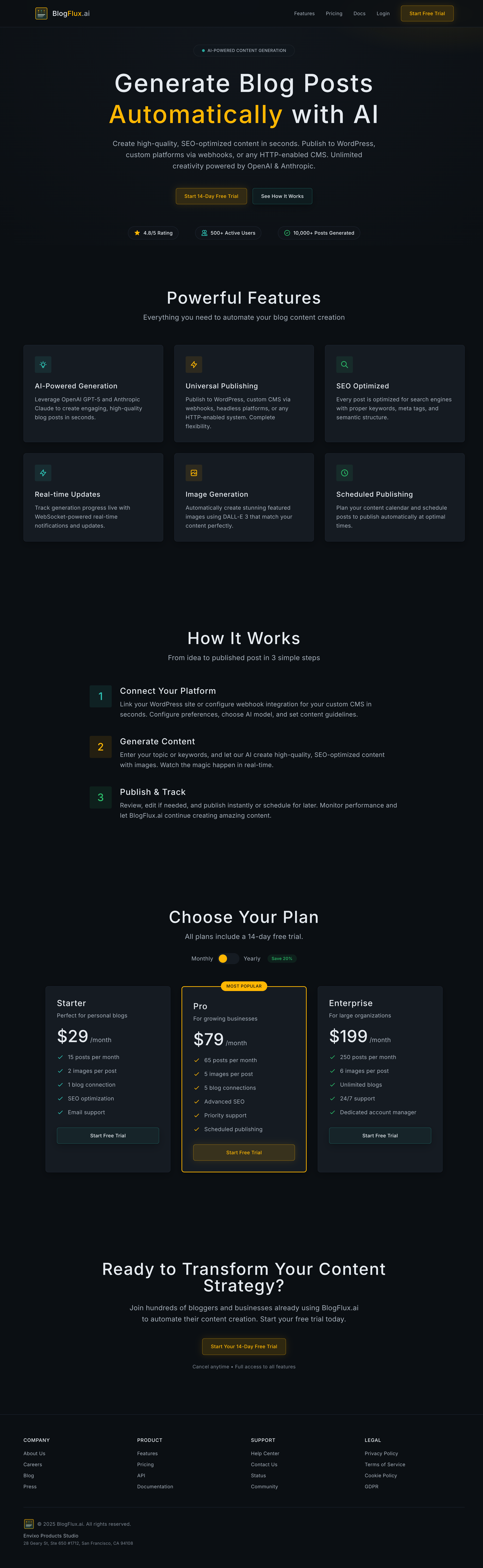 BlogFlux Landing Page