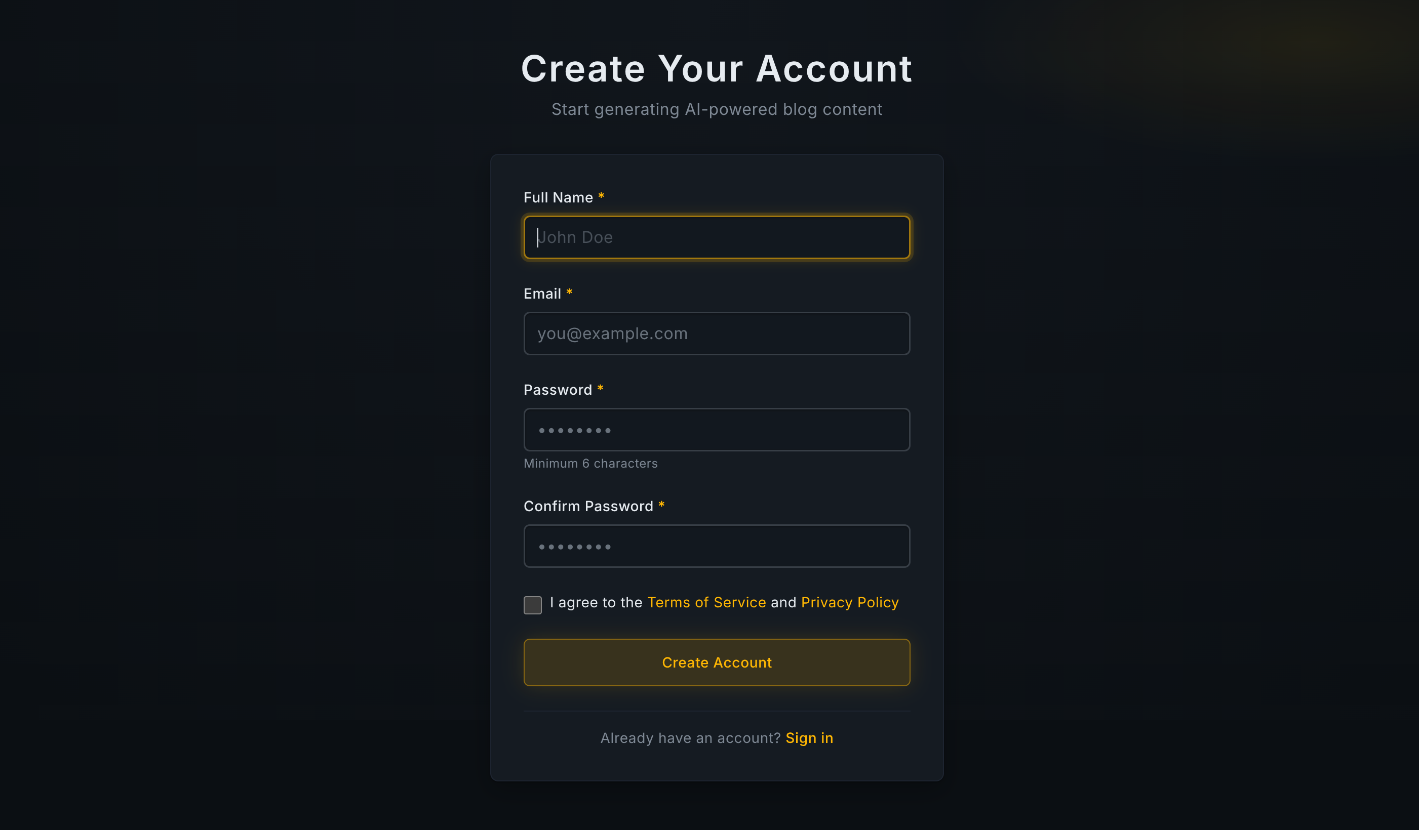 BlogFlux Signup Page