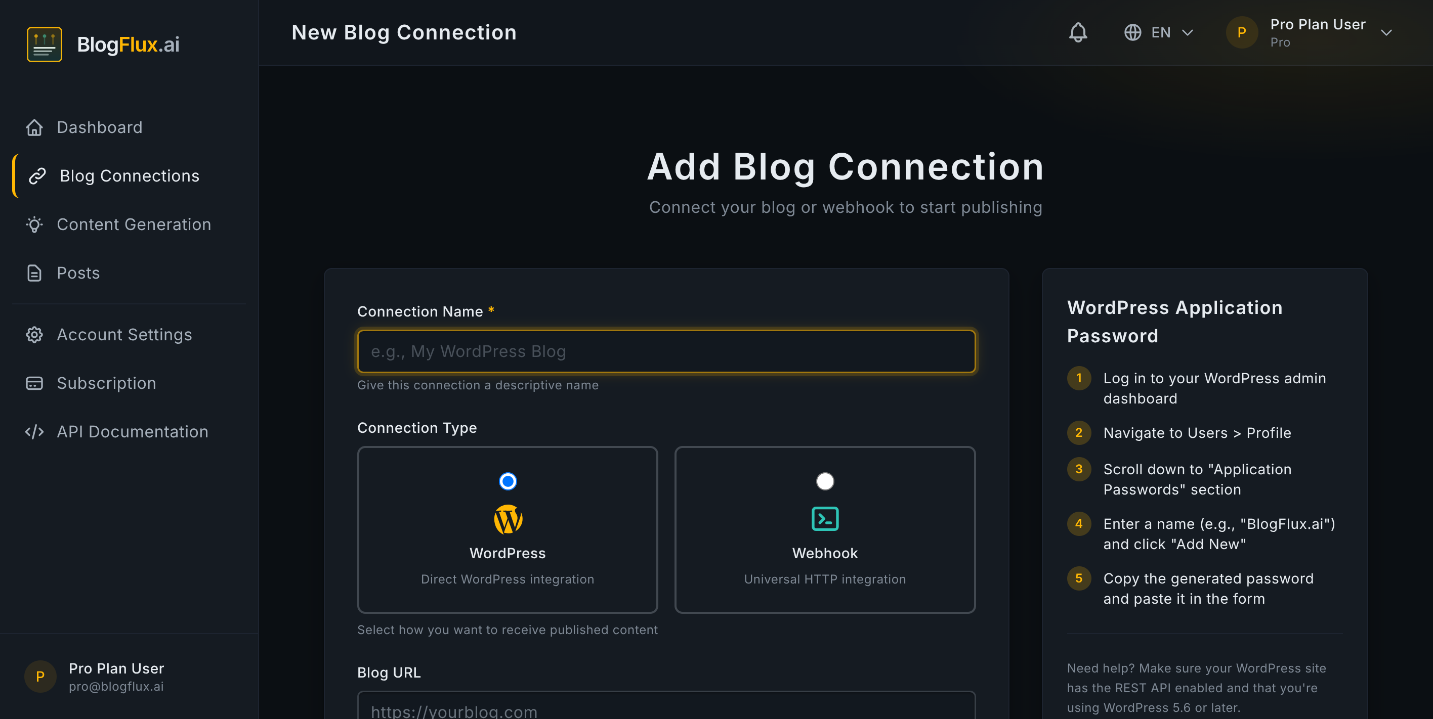 BlogFlux WordPress Connection
